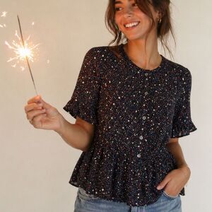 Madewell Starry Night Top Small Navy Blue Red White Star Americana July 4th